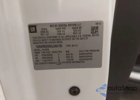 2012 Chevrolet Traverse 1Lt from USA, damaged, VIN 1GNKRGED9CJ389195